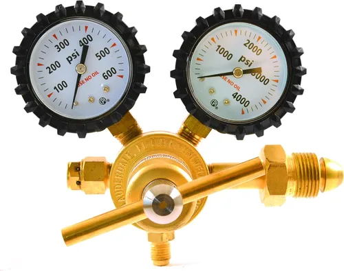 Miniatura 2 de Uniweld RHP400 Regulador de nitrógeno con 0-400 PSI de presión, CGA580 conexión de entrada y conexión de salida de llama macho de 1/4 de pulgada