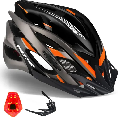 Miniatura 16 de Basecamp Casco de bicicleta para mujeres y hombres con luz LED de seguridad extraíble, visera solar, casco de bicicleta ligero, ajustable, Negro