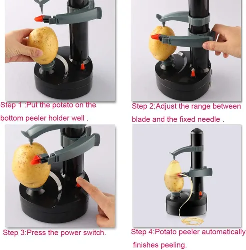 Miniatura 6 de Pelador eléctrico de patatas, herramienta giratoria automática para pelar manzanas, máquina multifunción de acero inoxidable para patatas y peras