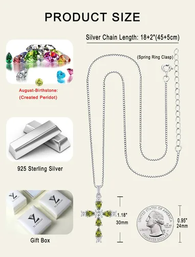 Miniatura 167 de YL Collar de cruz de plata de ley 925 con colgante de piedra natal religiosa para mujer
