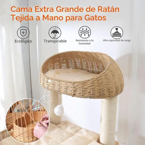 Miniatura 8 de Árbol de madera para gatos de interior, torre para gatos de 62 pulgadas de alto con poste rascador para gatos grandes, condominio para gatos