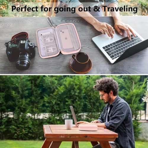 Miniatura 7 de Organizador de viaje electrónico, bolsa de accesorios tecnológicos para cables/cargador y cables (rosa, PU-M)