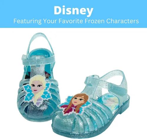 Miniatura 3 de Disney Frozen Elsa Minnie Mouse - Sandalias de gelatina para niñas, zapatos planos Mary Jane para niños, disfraz de princesa de personaje de bebé