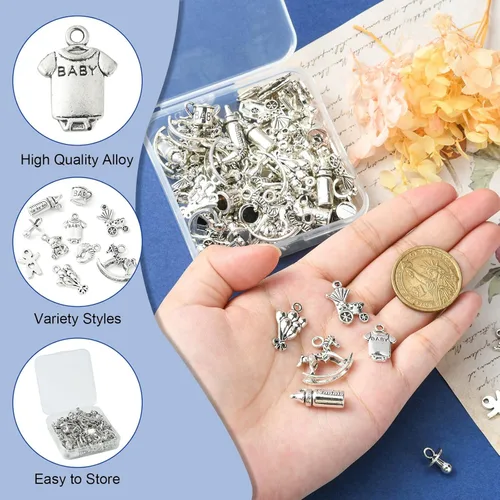 Miniatura 3 de Airssory Vida Religión Corazón Ojo Letra Número Naturaleza Flor Planta Fruta Animal Lucky Antique Charms, Plata, No es una piedra preciosa