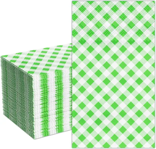 DYLIVeS Servilletas a cuadros verdes, paquete de 80 toallas de invitados a cuadros verdes y blancos, servilletas de fiesta, toallas de mano de papel