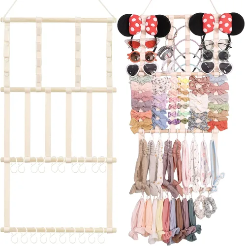 Miniatura 7 de POVETIRE Organizador de lazos para el pelo con soporte para diadema para niñas, organizador de almacenamiento para diademas y accesorios para bebé