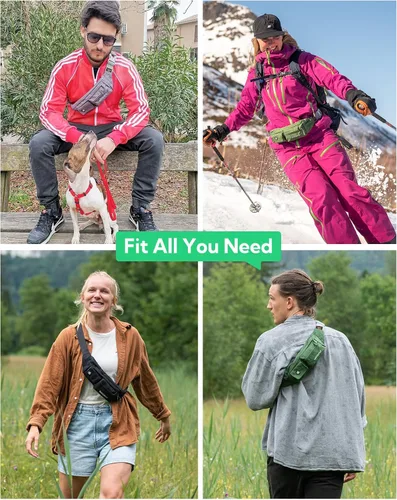 Miniatura 6 de WATERFLY Riñonera para Mujeres y Hombres Resistente al Agua Pequeña Bolsa de Cintura Delgada con 4 Bolsillos Bolsa Cruzada Ligera para el Pecho que