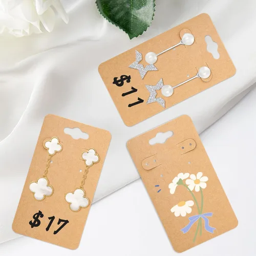 Miniatura 6 de joycraft 100 tarjetas de exhibición de aretes con 6 agujeros, tarjetas de papel kraft de 2 x 3.5 pulgadas, etiquetas de exhibición de joyas de papel