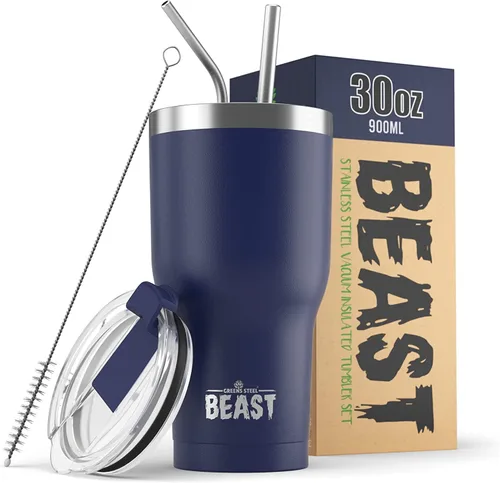 Miniatura 84 de Beast Vaso Térmico de 30 oz de Acero Inoxidable con Aislamiento al Vacío para Café y Hielo de Doble Pared Termo de Viaje (Rojo Arándano)
