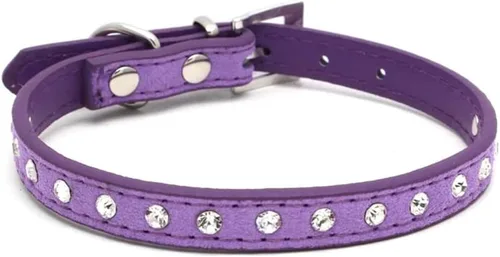 Miniatura 5 de Pimaodog - Collar de piel de ante elegante y deslumbrante con 1 fila de diamantes de imitación de cristal para mascotas, gatos, perros y cachorros