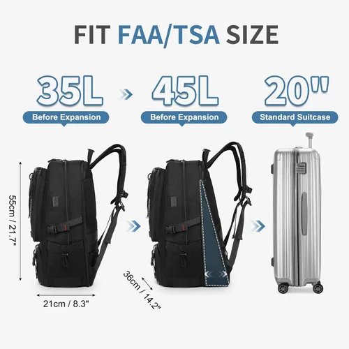 Miniatura 2 de Mochila de viaje de 45 litros aprobada por la TSA con compartimento para zapatos y separación en seco y húmedo, bolsa para laptop de 18.4 pulgadas