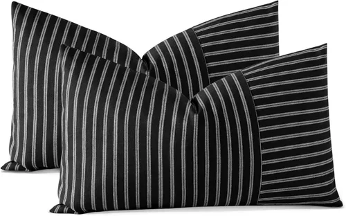 Miniatura 13 de OTOSTAR Fundas de almohada decorativas de granja de 12 x 20 pulgadas, fundas de almohada de retazos a rayas, funda de almohada lumbar, funda