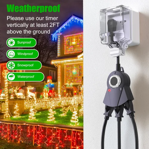 Miniatura 3 de Temporizador de sensor de luz para exteriores, temporizador de salida impermeable resistente de 24 horas con modo de cuenta regresiva de 2, 4, 6 u 8