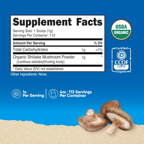 Miniatura 2 de Nutricost Polvo orgánico de hongos Shiitake de 4 onzas, sin gluten, sin OMG