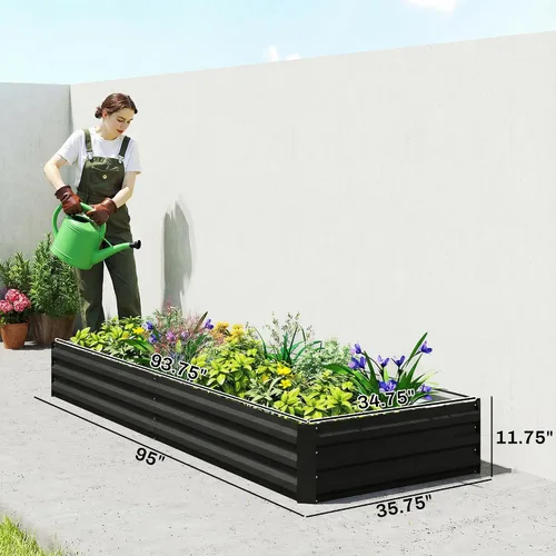 Miniatura 7 de Outsunny Cama de jardín elevada galvanizada, caja de metal de 8 x 3 x 1 pies, para cultivar verduras, flores, hierbas, suculentas, color negro