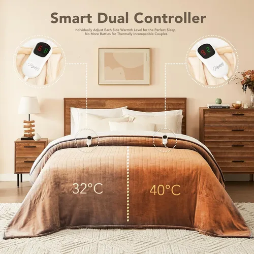 Miniatura 6 de Homemate Manta eléctrica térmica tamaño Queen, 84 x 90 pulgadas, manta térmica para cama con 10 niveles de calefacción, 8 horas de apagado beige