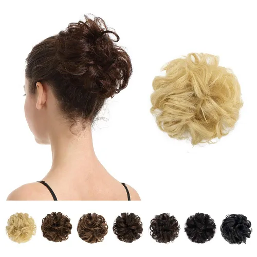 Miniatura 20 de BARSDAR Extensión de moño 100% humano – Cabello humano real rojo desordenado moño coletero para mujer – Extensiones elásticas onduladas