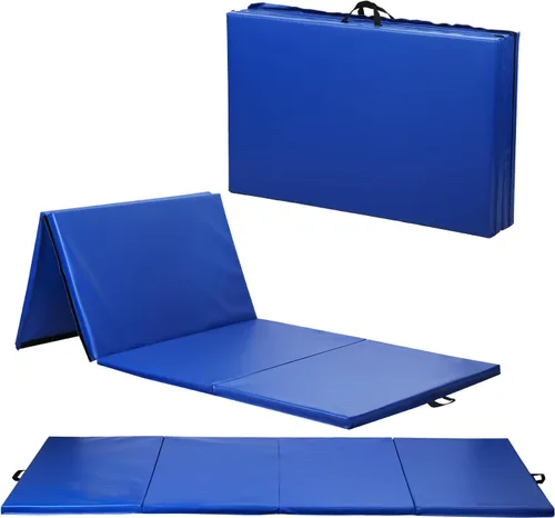 Miniatura 19 de Colchoneta de gimnasia portátil plegable de 4 x 8/2 x 6 pies, tapete de ejercicio de piel sintética con asas de transporte para entrenamiento en Rosa