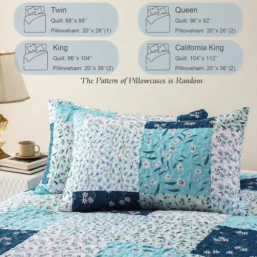 Miniatura 6 de Whale Flotilla Colcha de retazos tamaño individual, colcha floral bohemia extra suave para cama, reversible, ligero, juego de ropa de cama con 1 Azul
