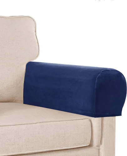 Miniatura 10 de Juego de 4 fundas para reposabrazos de sofá, de terciopelo afelpado, antideslizantes, para sofá, silla y sillón reclinable, color blanco roto