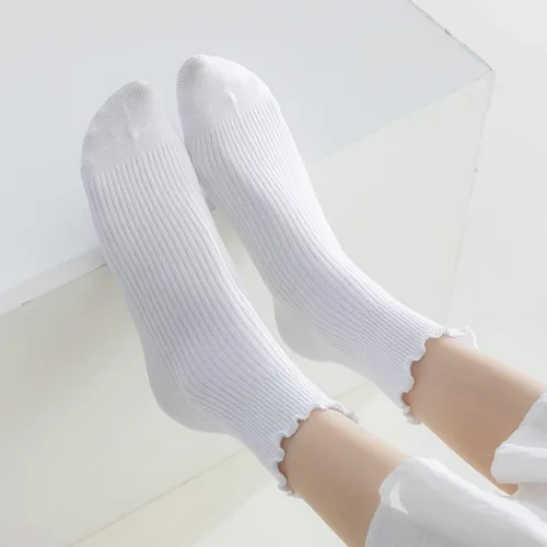 Miniatura 2 de Mcool Mary 10 pares de calcetines con volantes para mujer, calcetines de tobillo casuales bonitos, cómodos, transpirables, de algodón, con volantes