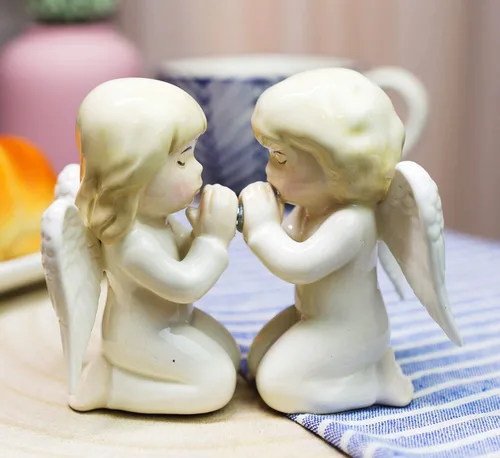Miniatura 2 de Ebros Praying Boy And Girl Angels On Their Knees - Juego de salero y pimentero de cerámica, juego coleccionable de anfitriones angelicales, mesa
