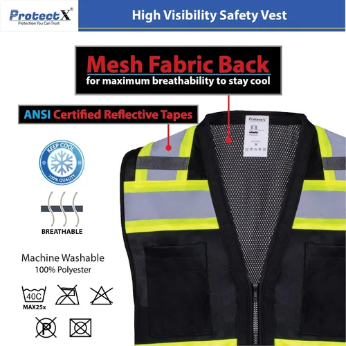 Miniatura 3 de ProtectX - Chaleco de seguridad de alta visibilidad con 6 bolsillos, clase 2 reflectante, de alta visibilidad, para hombres y mujeres, chaleco