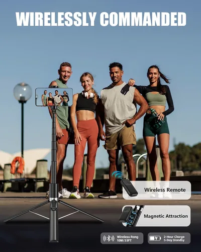 Miniatura 6 de Trípode automático para teléfono, 67 pulgadas de despliegue automático para selfie stick con control remoto, giratorio de 360°, extensible