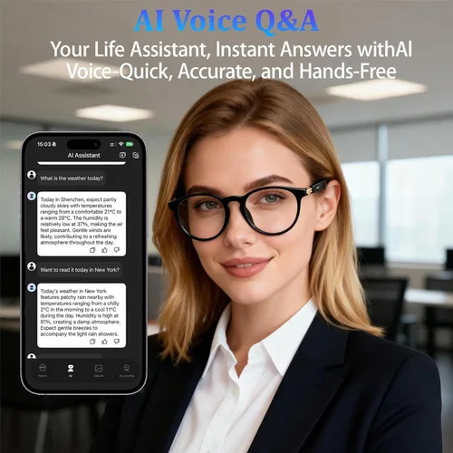 Miniatura 4 de Lentes inteligentes AI con GPT de chat, gafas Bluetooth con traductor de 164 idiomas, asistente de IA y asistente de reuniones, reproducción