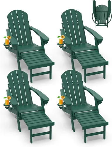 Miniatura 35 de GREENVINES Sillas Adirondack con Otomano Juego de 2 Grano de Madera Plegable Reposapiés Retráctil Plástico HDPE Silla para Hoguera Todo
