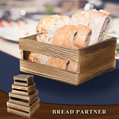 Miniatura 5 de Sieral 4 piezas de madera para cupcakes, soporte decorativo para postres, aperitivos, pasteles, caja de madera rústica, para almacenamiento