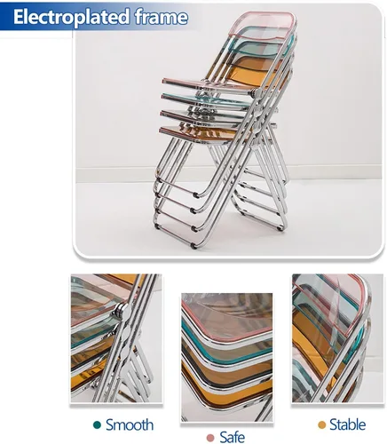 Miniatura 4 de 2 Pcs Stackable Folding Chair, Modern Transparent Acrylic Foldable Chair, Electroplating Frame, Party Chairs for Office Wedding Training(Black)