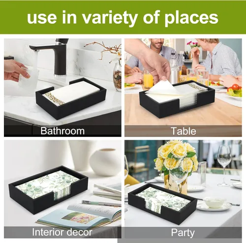 Miniatura 4 de Servilletero de Madera Negro Soporte para Toallas de Invitados Soporte Plano para Servilletas de Baño Soporte para Servilletas Desechables Bandeja