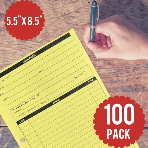 Miniatura 3 de Tarjetas amarillas para estilista, libro de registro de clientes (100 por paquete, 5.5 x 8.5 pulgadas), libro de registro para tarjetas de perfil