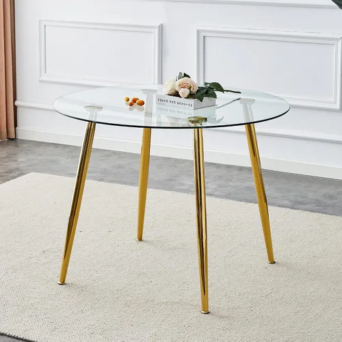 Miniatura 3 de A Glass Tabletop with a Diameter of 40 inches and a Modern Minimalist Circular Dining Table with Gold Plated Metal Legs. 40 '* 40' * 30 ' DT 1164
