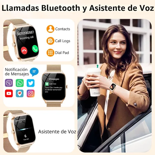 Miniatura 2 de CASCHO Relojes inteligentes para mujer (Android/iOS), reloj inteligente HD de 1.85 pulgadas con llamadas/mensajes/control de voz AI, monitor