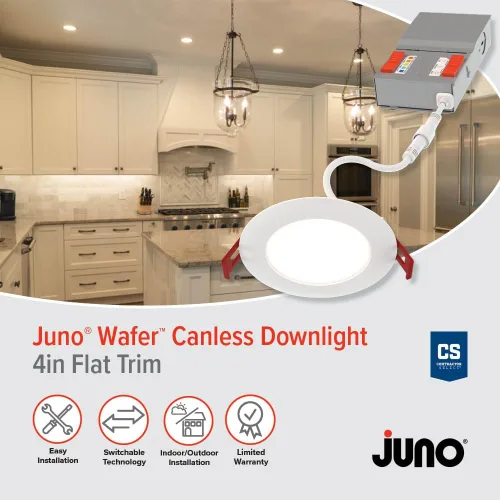Miniatura 2 de Juno Luces LED empotrables redondas de 4 pulgadas, luz descendente de oblea deflectora, temperatura de color blanco conmutable 5 en 1, brillo