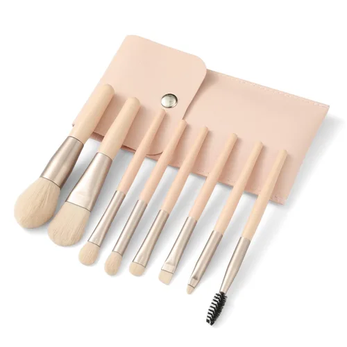 Juego de 8 brochas de maquillaje de viaje, 8 piezas, tamaño mini, base de fibra sintética premium, rubor, corrector de cejas, sombra de ojos, pincel