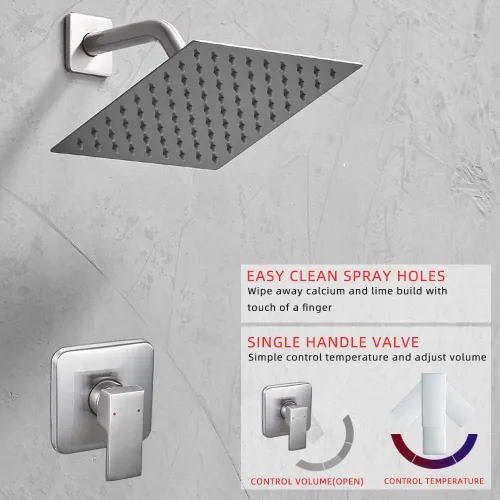 Miniatura 2 de Juego de llave de regadera en níquel cepillado, sistema de regadera tipo lluvia para baño con cabezal de regadera de acero inoxidable, kit de ajuste