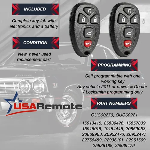 Miniatura 3 de Llavero de entrada sin llave con llave de encendido compatible con Chevy Suburban Tahoe Traverse/GMC Acadia Yukon/Cadillac Escalade SRX/Buick
