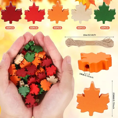 Miniatura 2 de Whaline 150 cuentas de madera de hoja de arce de otoño de Acción de Gracias, 5 colores, cuentas de madera rústicas de granja, cuentas de hojas