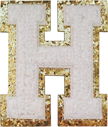 Miniatura 124 de SPRT - Parches de letras de chenilla universitaria con purpurina, parche de letras blancas para planchar con letras del alfabeto para disfraz