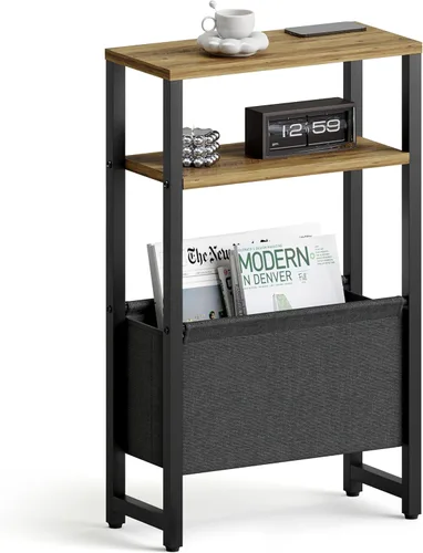 Miniatura 14 de Mesa auxiliar estrecha, mesa auxiliar delgada con estante para revistas, mesa auxiliar para espacios pequeños, mesa auxiliar de 3 niveles para sofá