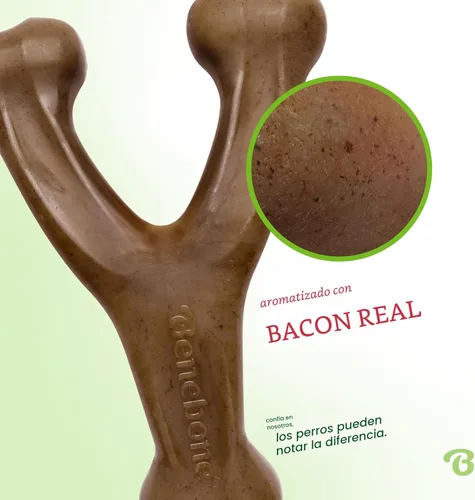 Miniatura 2 de Benebone Wishbone - Juguete masticable duradero para perros masticadores agresivos, tocino real, fabricado en Estados Unidos, mediano