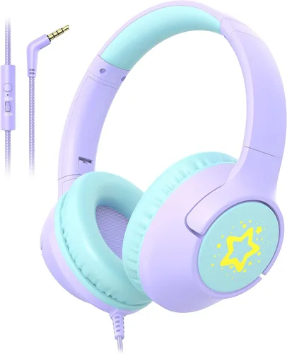 Miniatura 9 de Auriculares para niños con cable para la escuela, límite de volumen de 85/94 dB, auriculares con cable sobre la oreja para niños y niñas con Azul