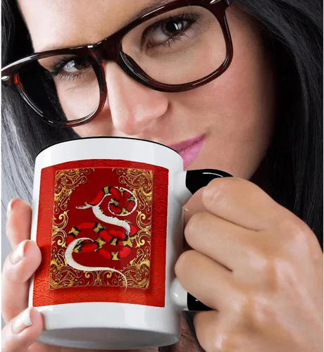 Miniatura 2 de 3dRose (mug_101845_4) Año del zodiaco chino Año de la serpiente Año Nuevo chino rojo, dorado y negro - Taza negra de dos tonos, 11 oz