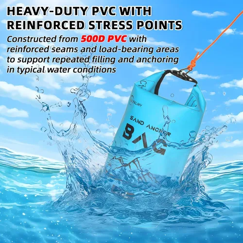 Miniatura 3 de CALPALMY Paquete de 1 bolsa de anclaje de arena de 20 L, ancla 2 en 1 para moto acuática y kayak con boya flotante y cuerda, bolsa seca plegable