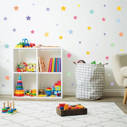 Miniatura 4 de Calcomanías de pared de estrellas coloridas para dormitorio de niños y niñas, calcomanías de pared de estrellas extraíbles de tamaño mixto
