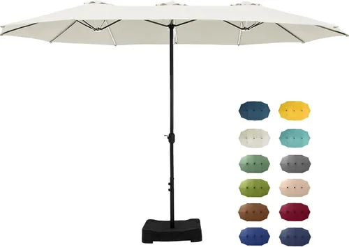 Miniatura 14 de GREEN PARTY Sombrilla de patio rectangular de 15 pies con base incluida, sombrilla de mesa de doble cara con manivela, sombrillas grandes