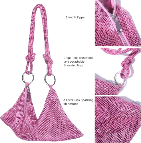 Miniatura 4 de Bolso de mano plateado brillante con diamantes de imitación, bolso de mano plateado para mujer